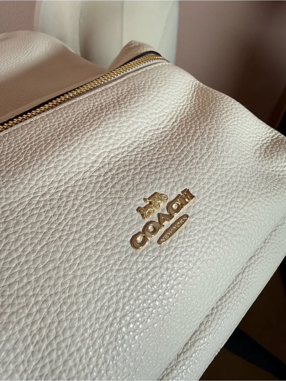 Coach White pebbled Leather Gold Hardware Full size Back Pack NWOT